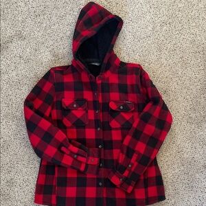 Eddie Bauer Red and Black Plaid Hooded Jacket